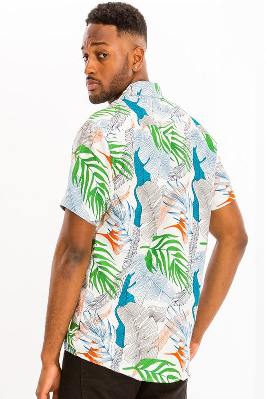 Weiv Mens Print Hawaiian Button Down Shirt