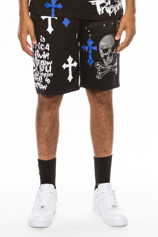 Weiv Mens Chrome Cross Skull Shorts