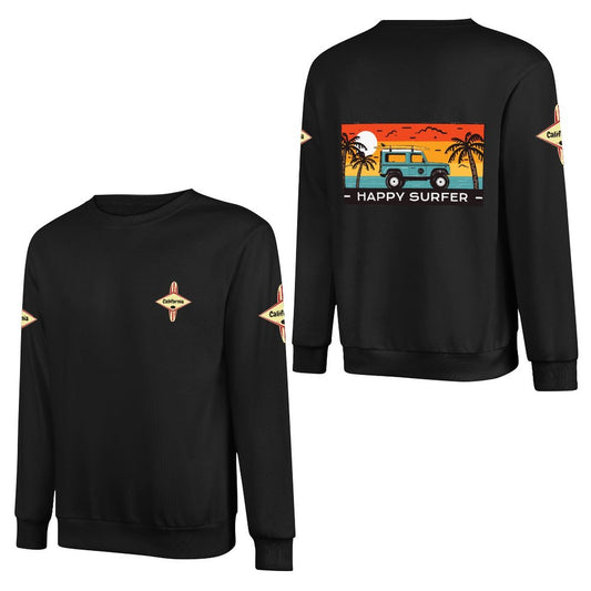 California- Happy Surfer - DTF 250gsm Cotton Men's Sweatshirt (Dual-sided+Sleeve Printing)