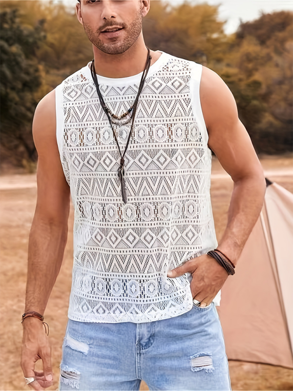 Men's Casual Hollow Sexy Vest Outdoor Holiday Beach Mesh Lace Breathable Vest