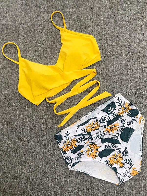 New Cross Strap High Waist Printed Two-Piece Women's Bikini Swimsuit