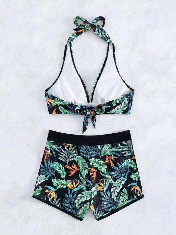 Splicing print halter neck split bikini bikini sexy high waist swimsuit